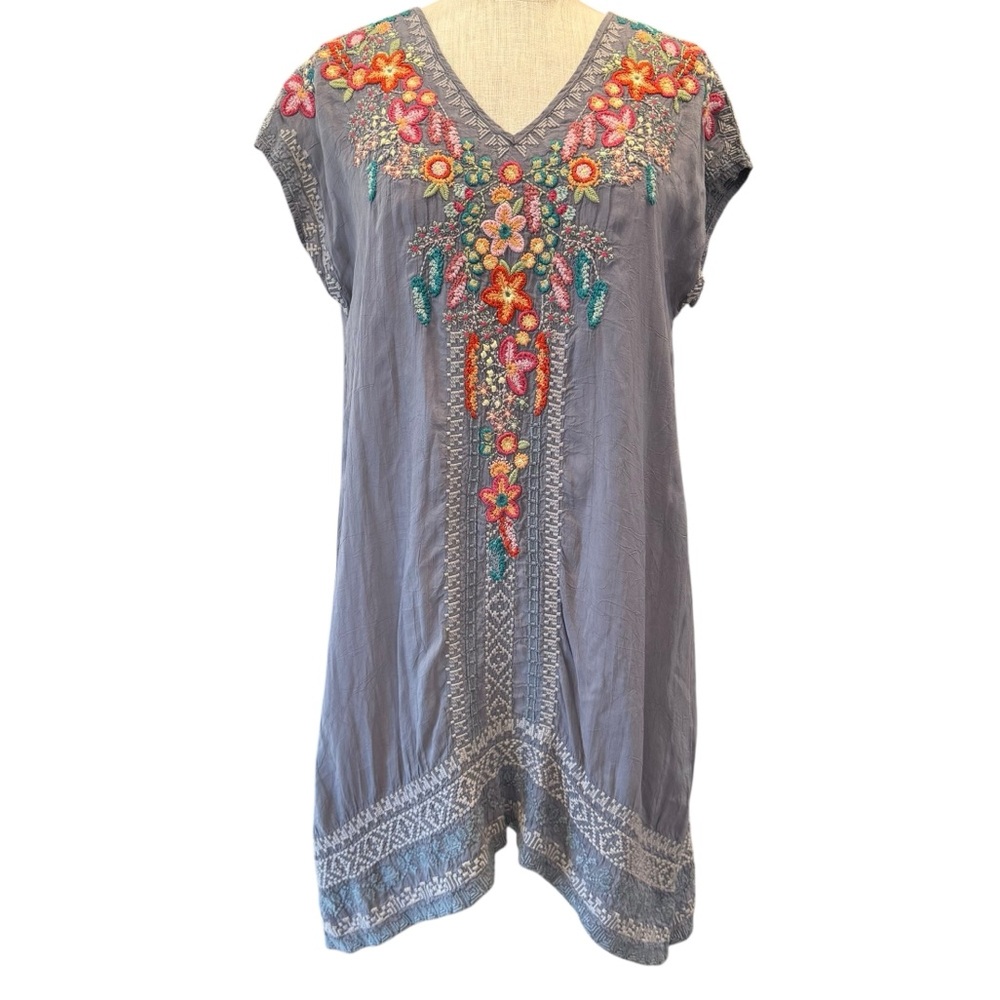 Johnny Was cupra rayon floral embroidered tunic